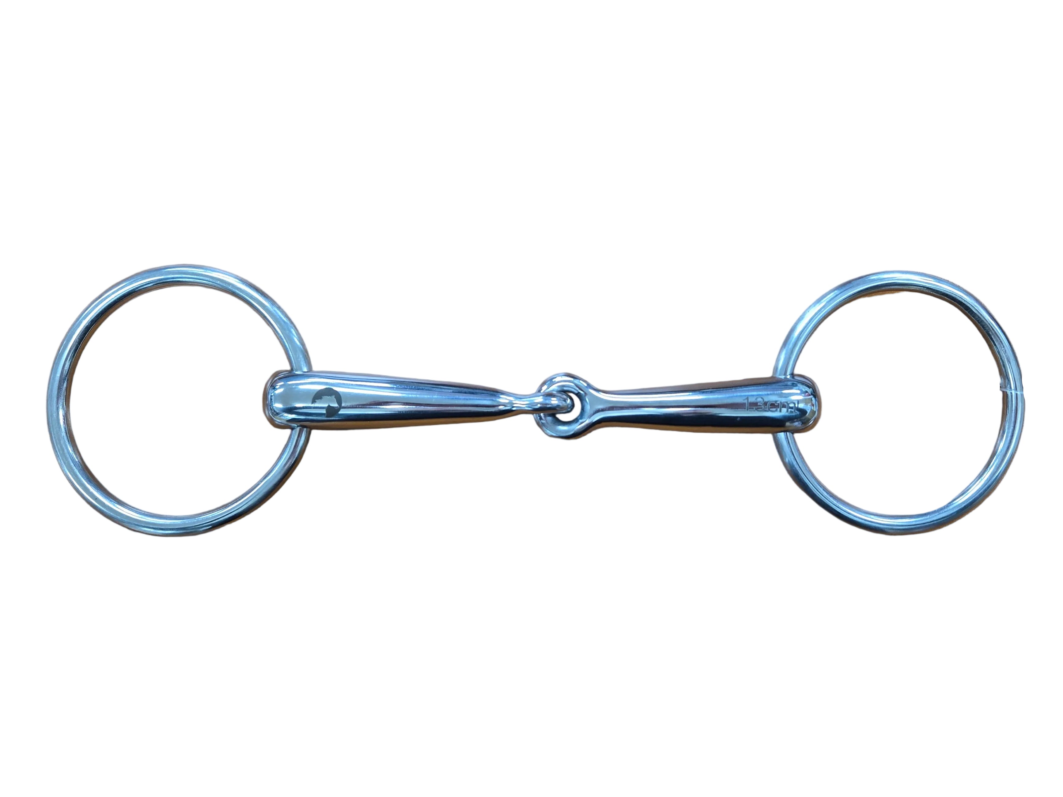 Metal horse bridle bit on a wooden surface